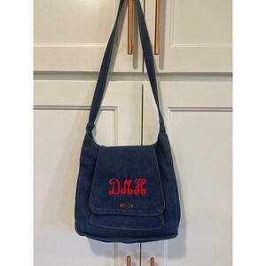 Denim Crossbody Bag Red Monogram DMH Stitching Casual Everyday FS originals